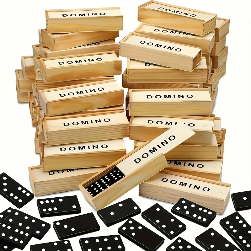 Board Game Organization - 28 قطعة/صندوق مجموعة الدومينو الخشبية الصغيرة،