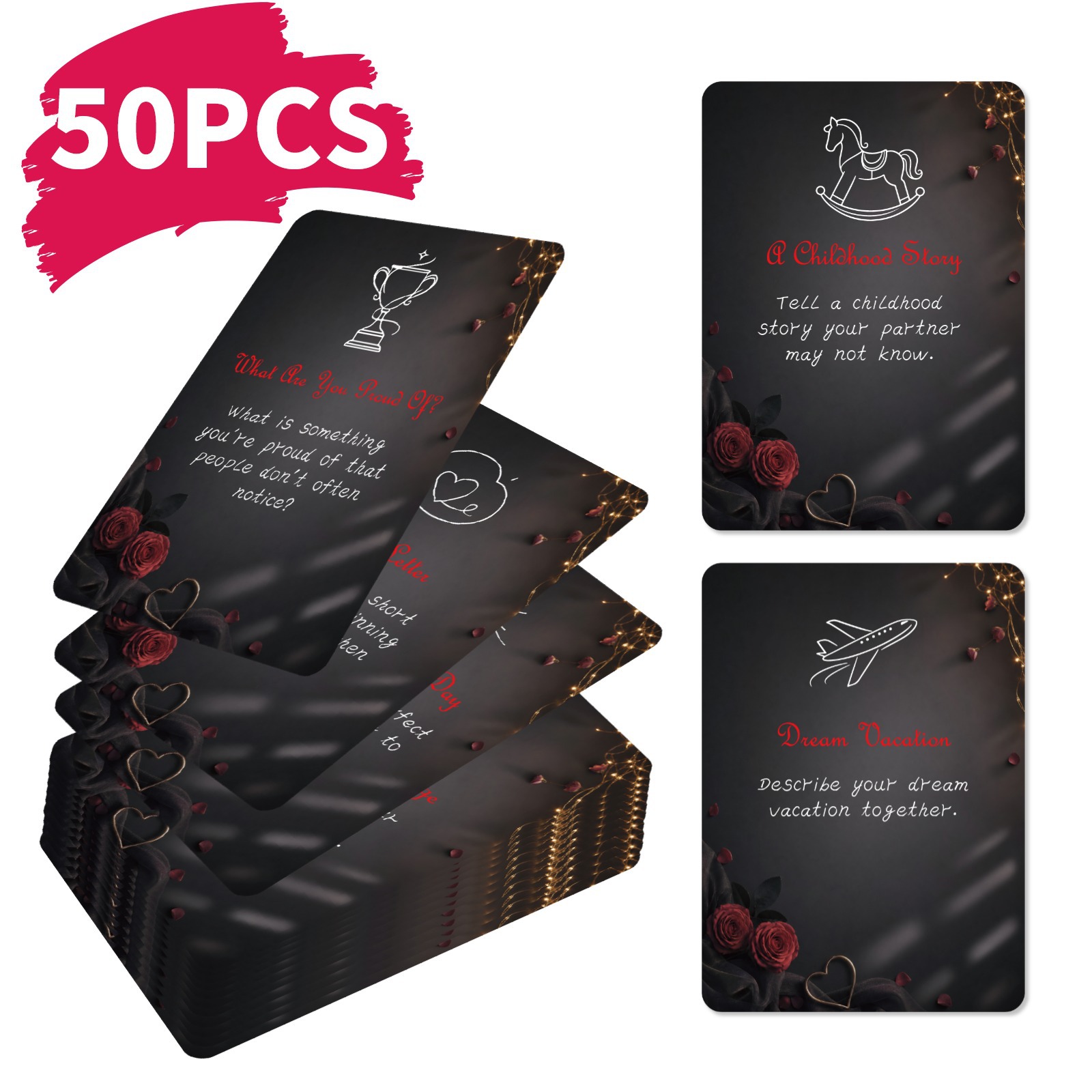 Board Game Quiz - 50 قطعة من بطاقات التحدي الرومانسية